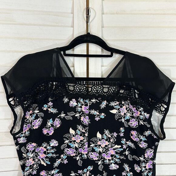 Daniel Rainn Top Medium Black Floral Cap Sleeves NWOT - Picture 11 of 15